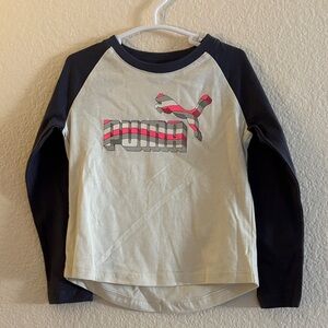 #215 Puma Kids Long Sleeve Tee - White and Black with Pink Logo